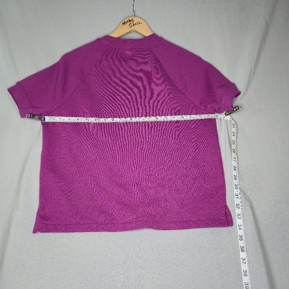 Pink Fleece cropped short sleeve crewneck sweatshirt Size XS - Picture 4 of 8